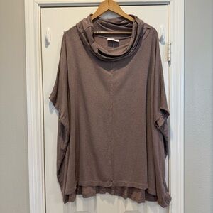 Bryn Walker Cowl Neck Tunic Women’s Large Mocha Grey Lagenlook Oversized Relaxed